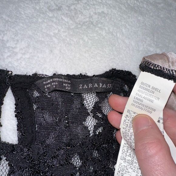 Zara Basic Small Black Lace Mini Dress Long Sleeves Womens Gently Worn - Picture 4 of 6